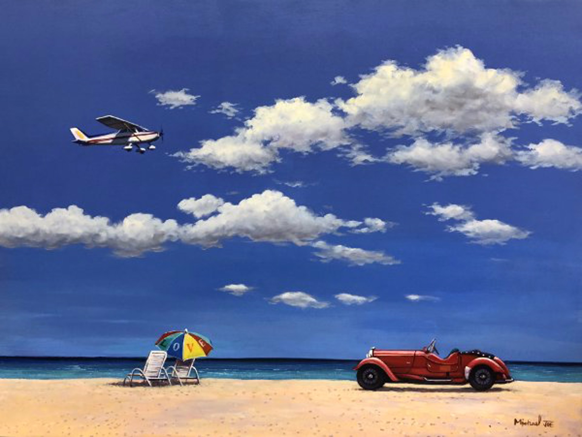 Love Plane Car at the Beach by Michael Joe