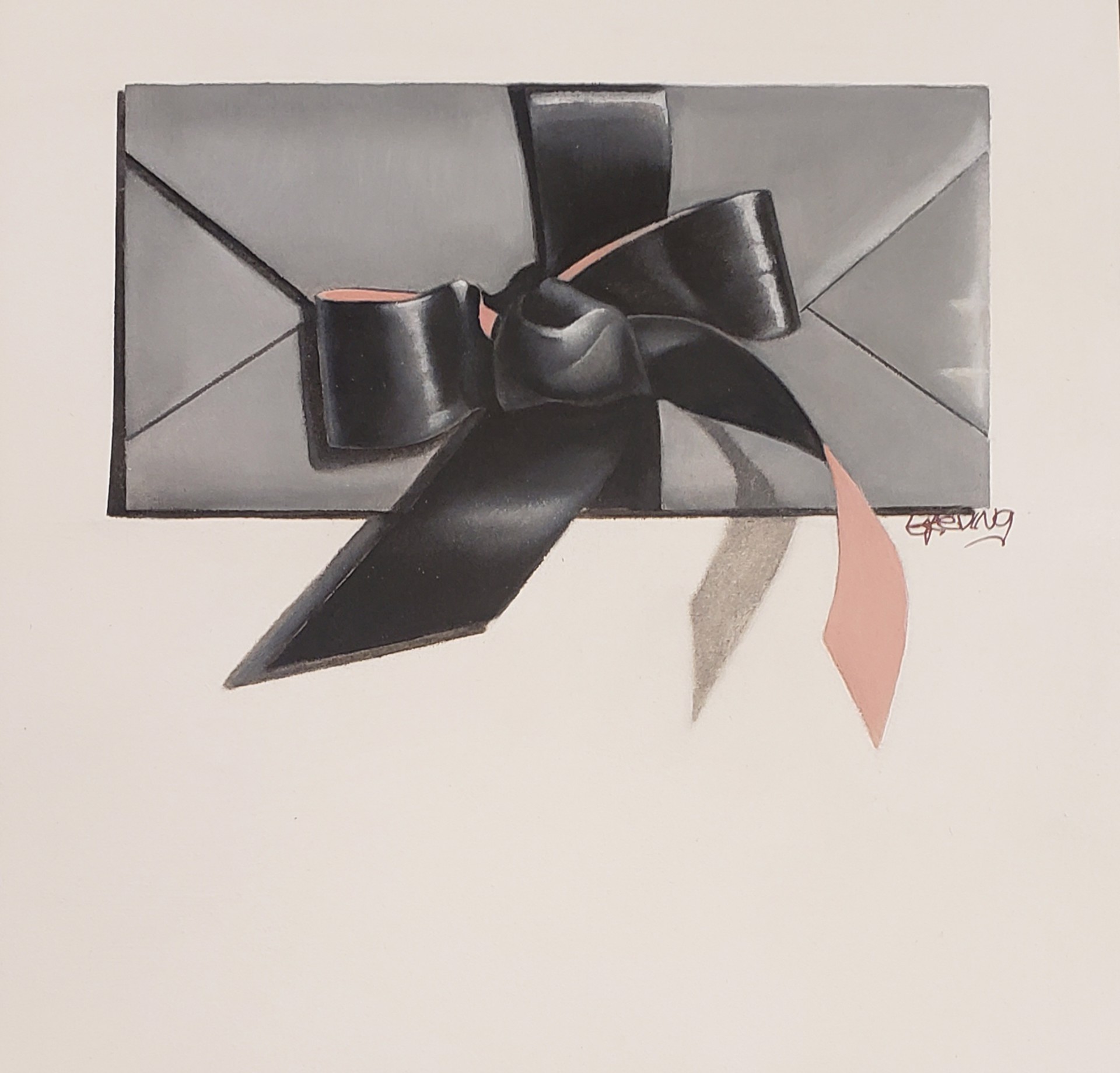 Gray Envelope with Black Ribbon by Barbara Greving