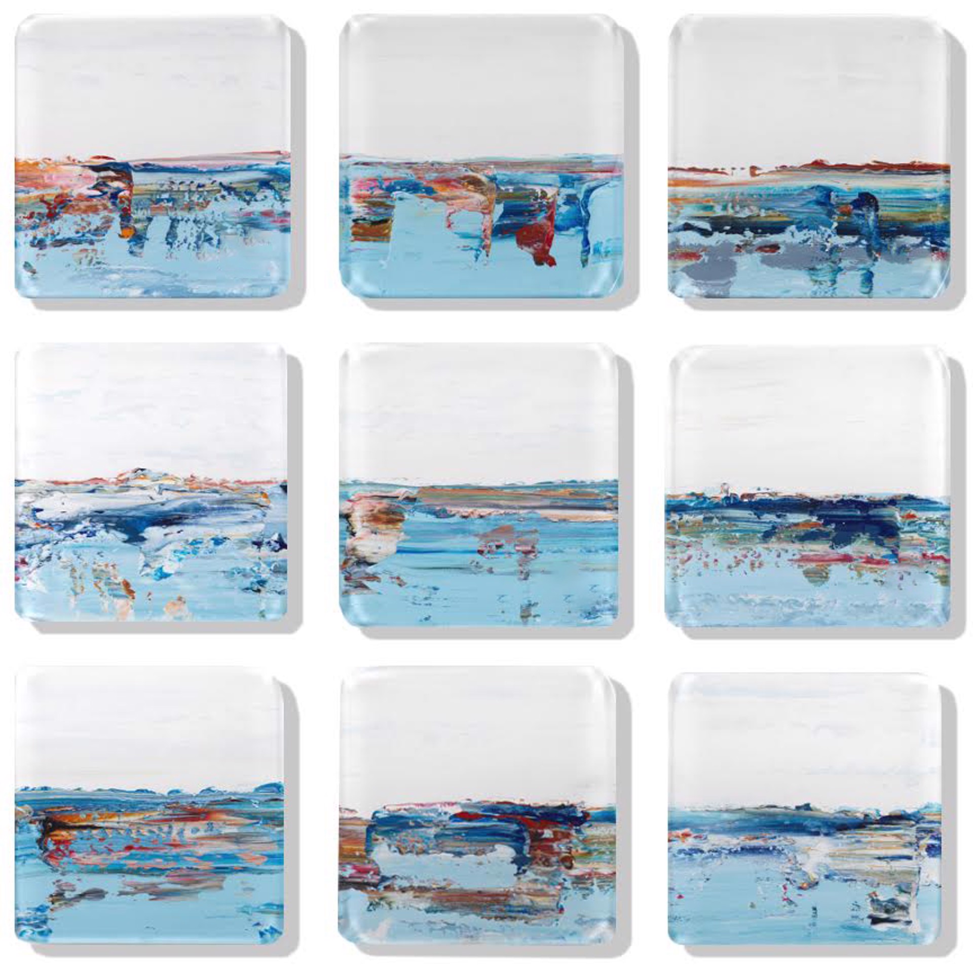 Vetro 0422-02 by South Florida artist and painter John Schuyler is a spectacular 9 panel set of mixed media under glass.