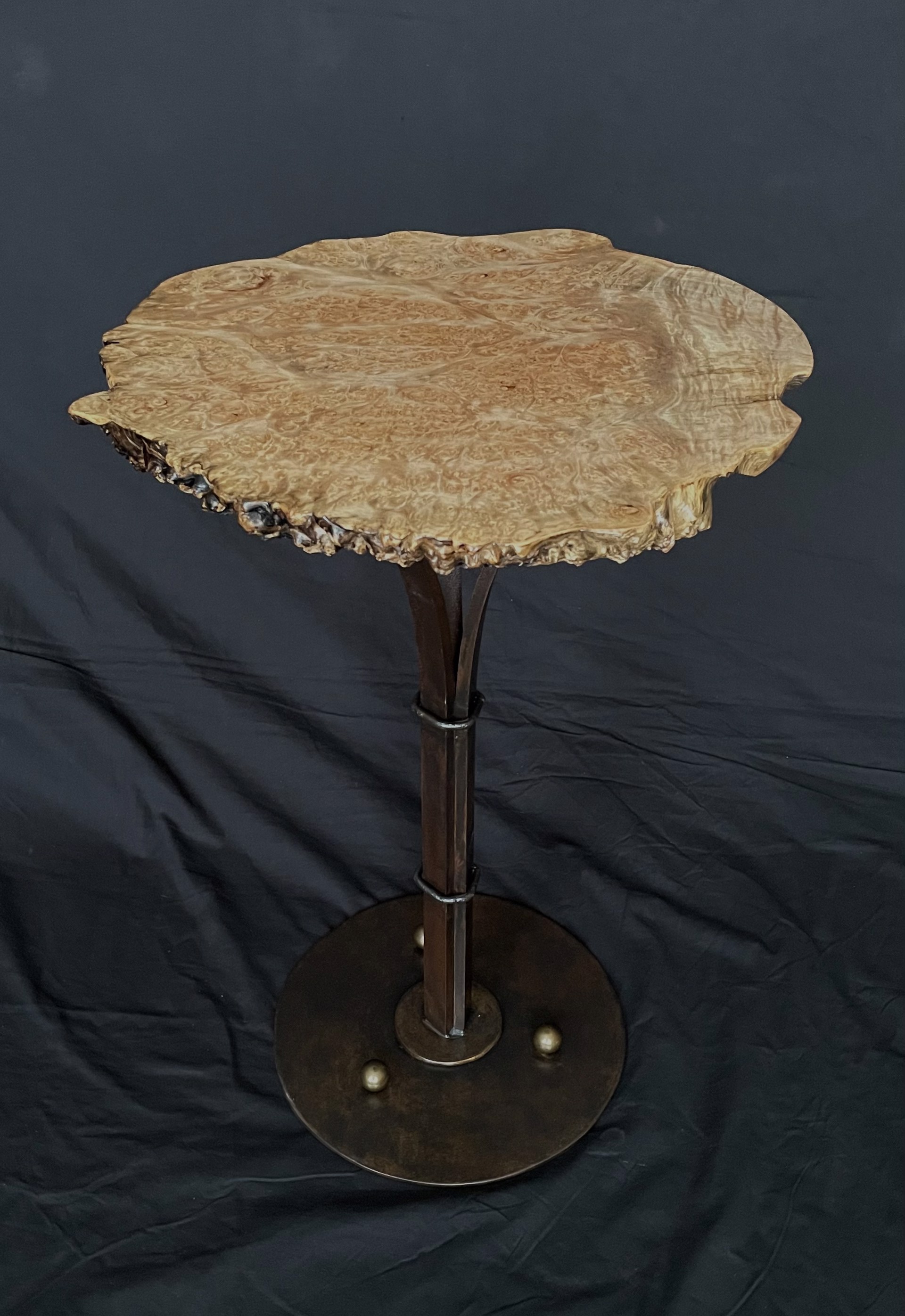 Spalted Maple Side Table on Steel Circle Base 040523 by Ron Gill