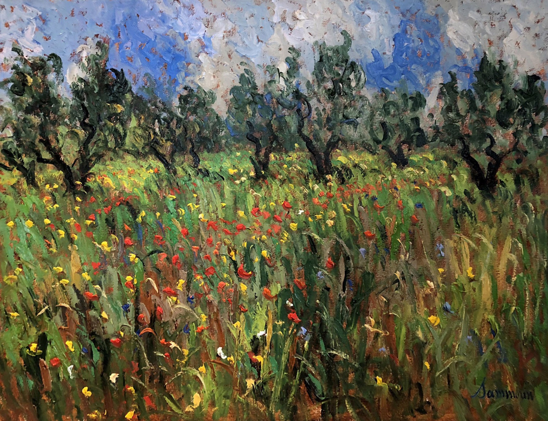 Champ d'oliviers et coquelicots, Joun by Samir Sammoun