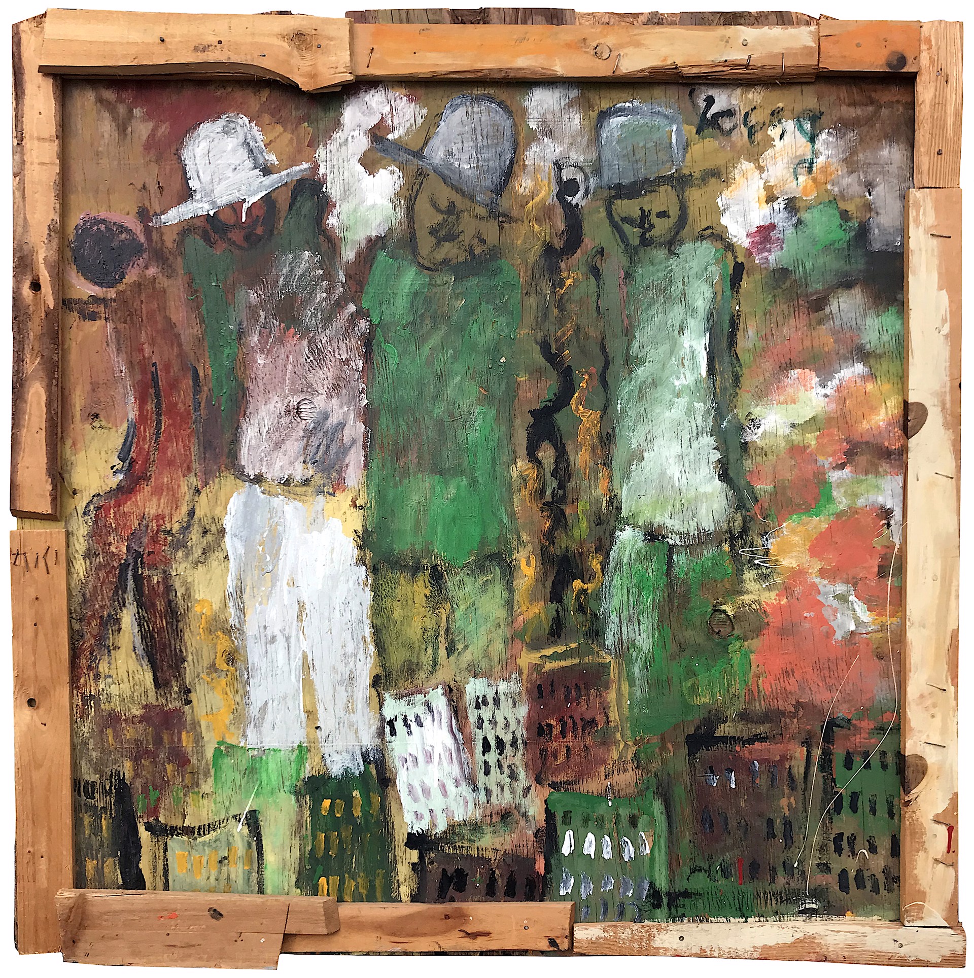 Untitled (Figures with Top Hats Over City) by Purvis Young