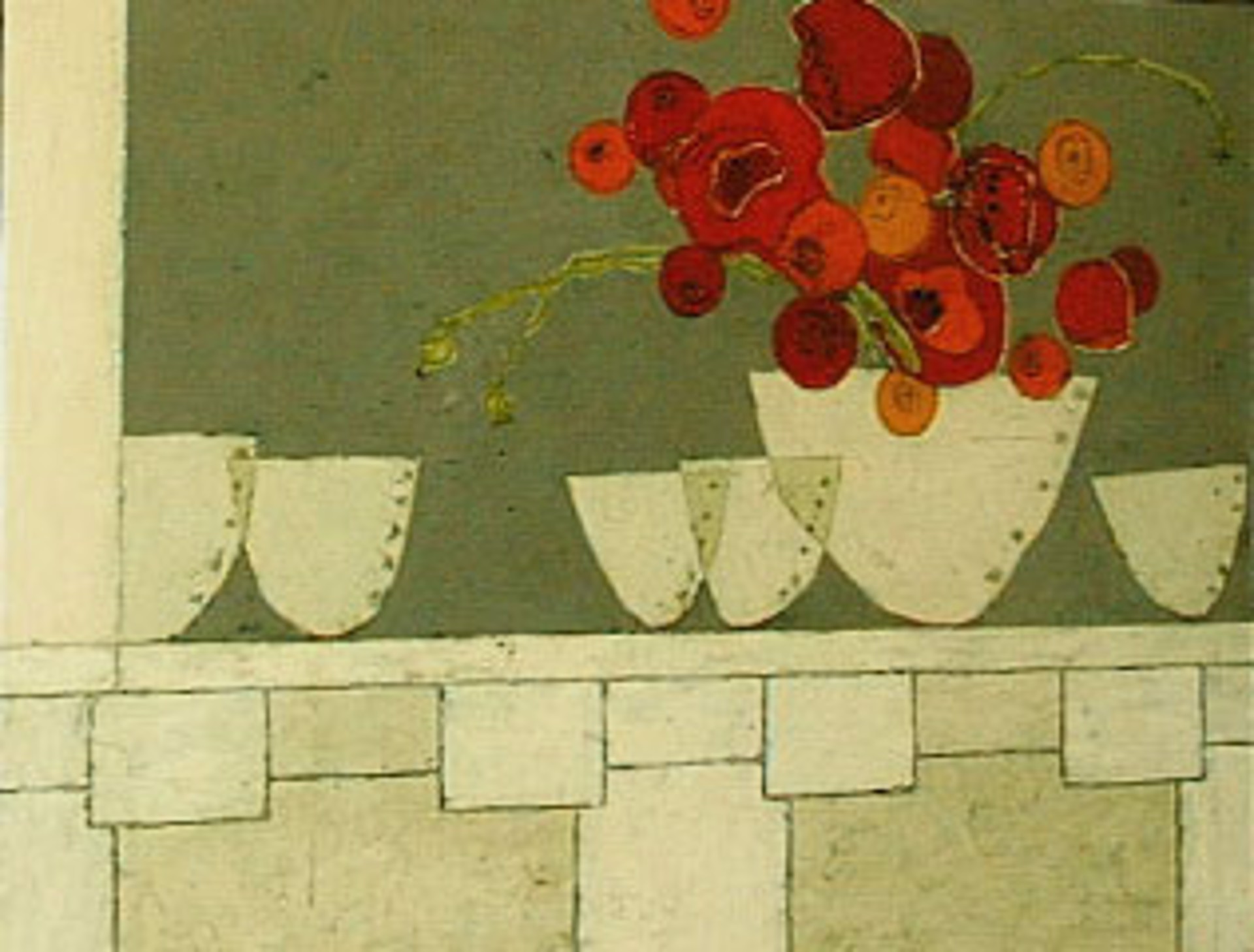 Six Bowls with Poppies by Karen Tusinski