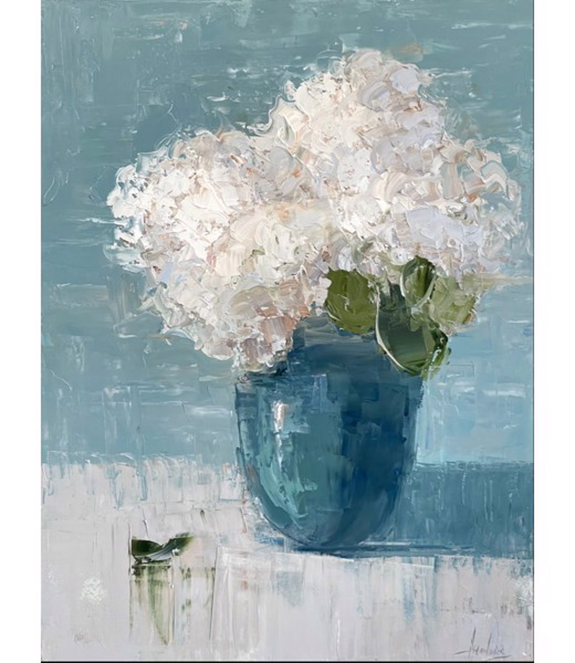 Hydrangea Bouquet in Blue Vase by Barbara Flowers