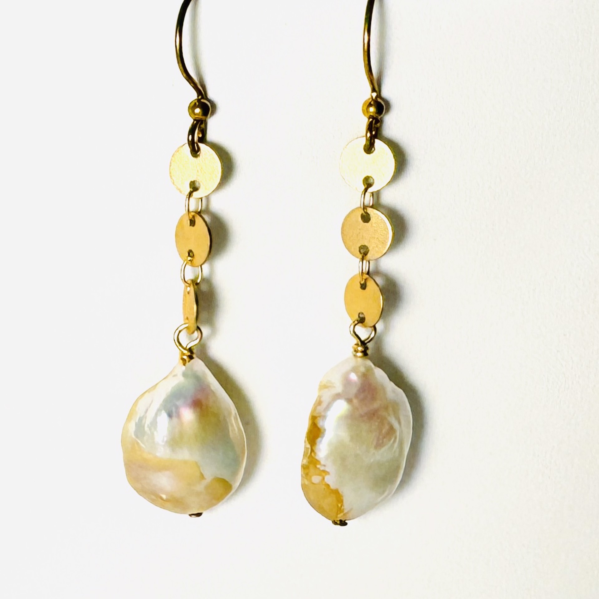 Baroque Pearl, Matte 14k gp Chain Earrings LR24-36 by Legare Riano
