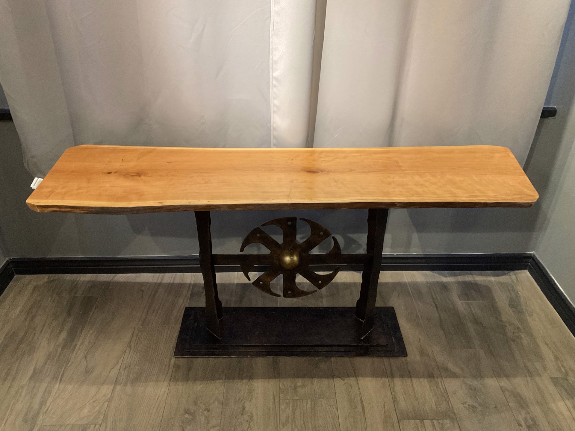 Cherry Colsole Table on Steel Base (Wheel) by Ron Gill