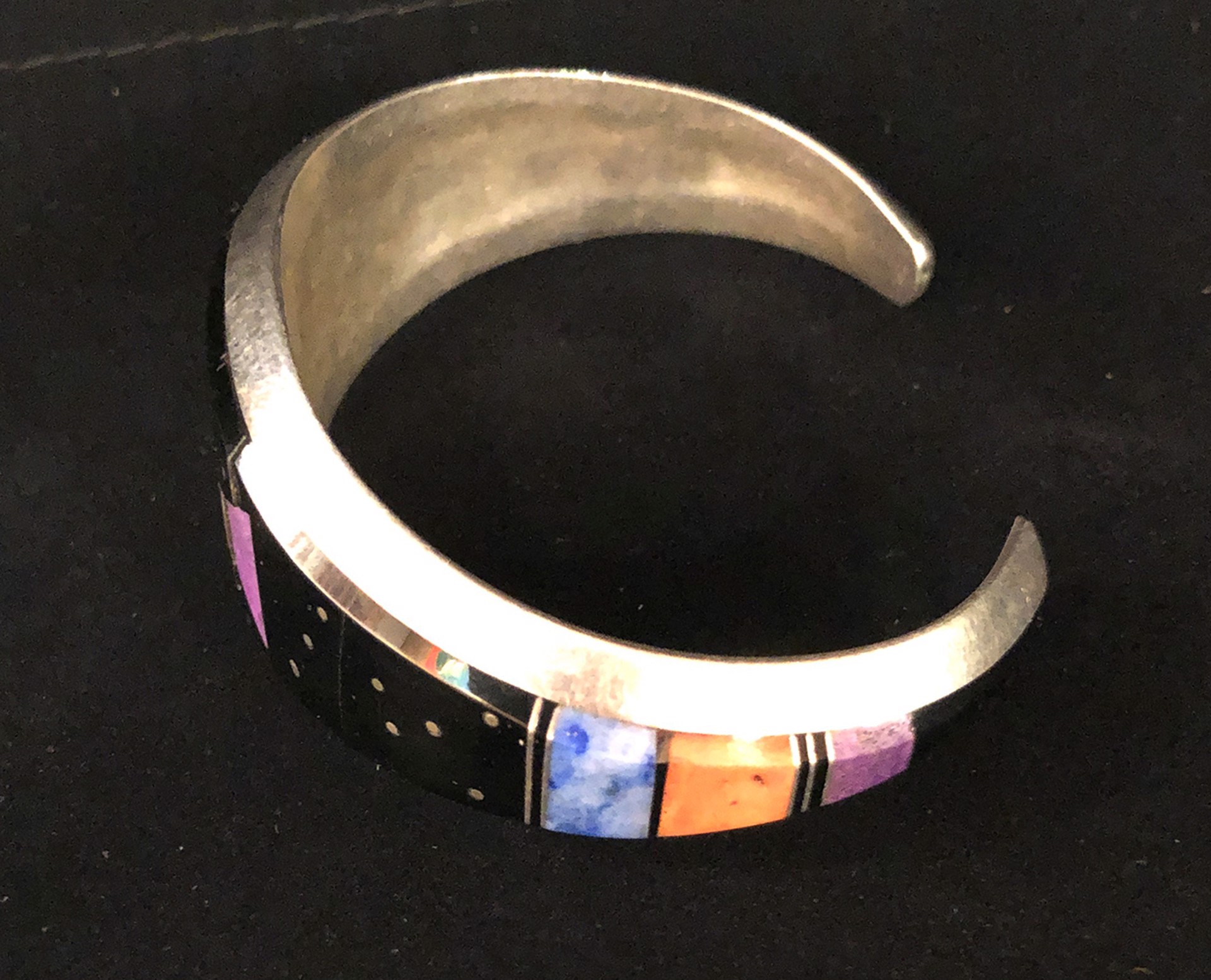 Sterling Silver Multicolor Inlay Navajo Design Cuff Bracelet