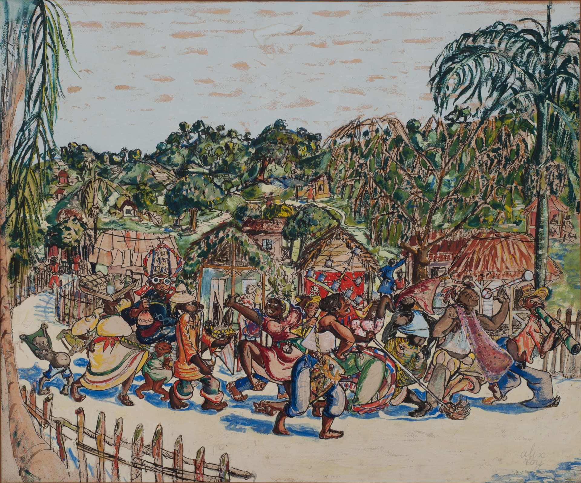 Playful Street Carnival #24-3-96GSN by Alix Roy (Haitian, 1930-2010)