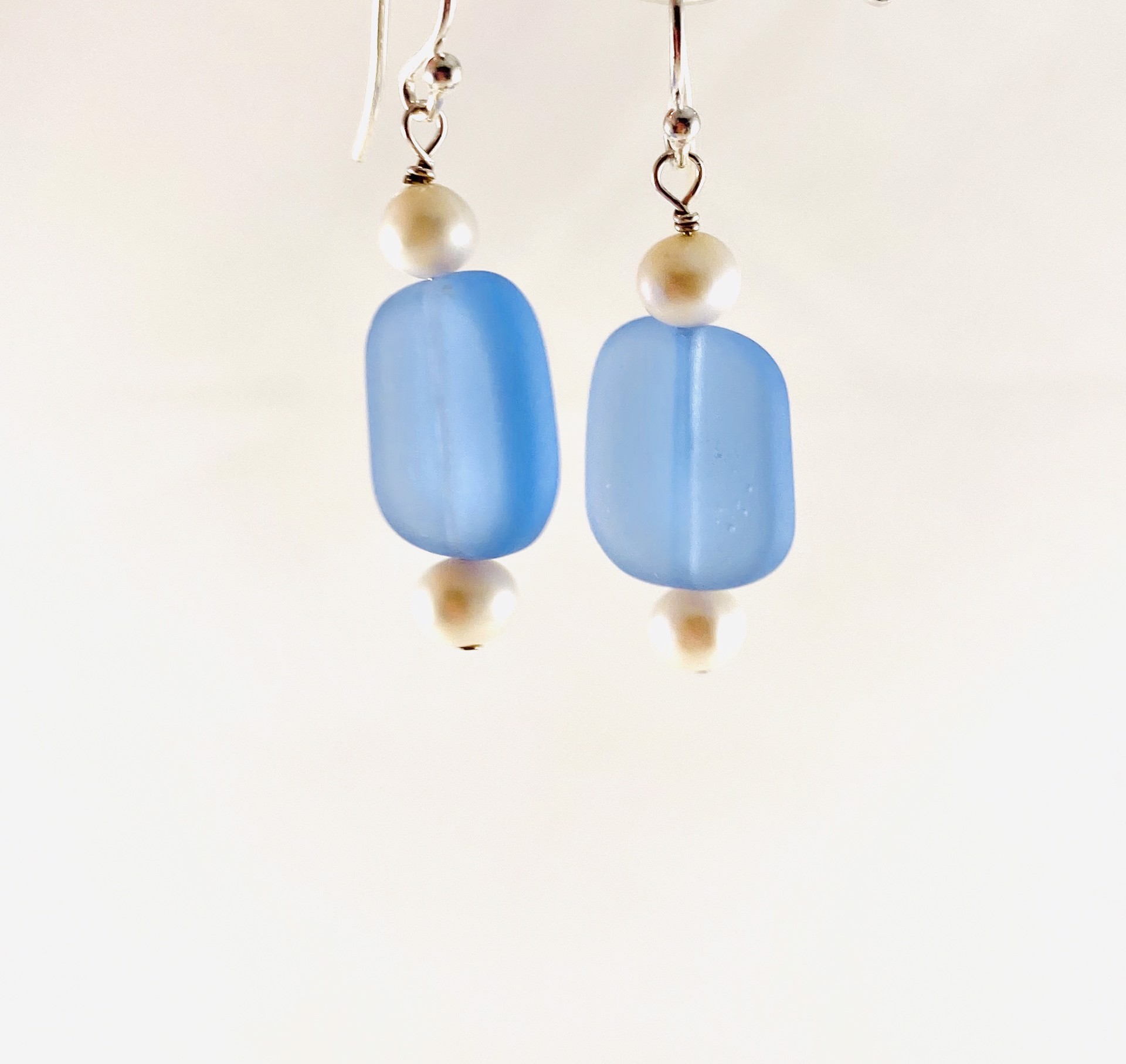 Faux Sea Glass and Pearl Earrings, 1n by Nance Trueworthy