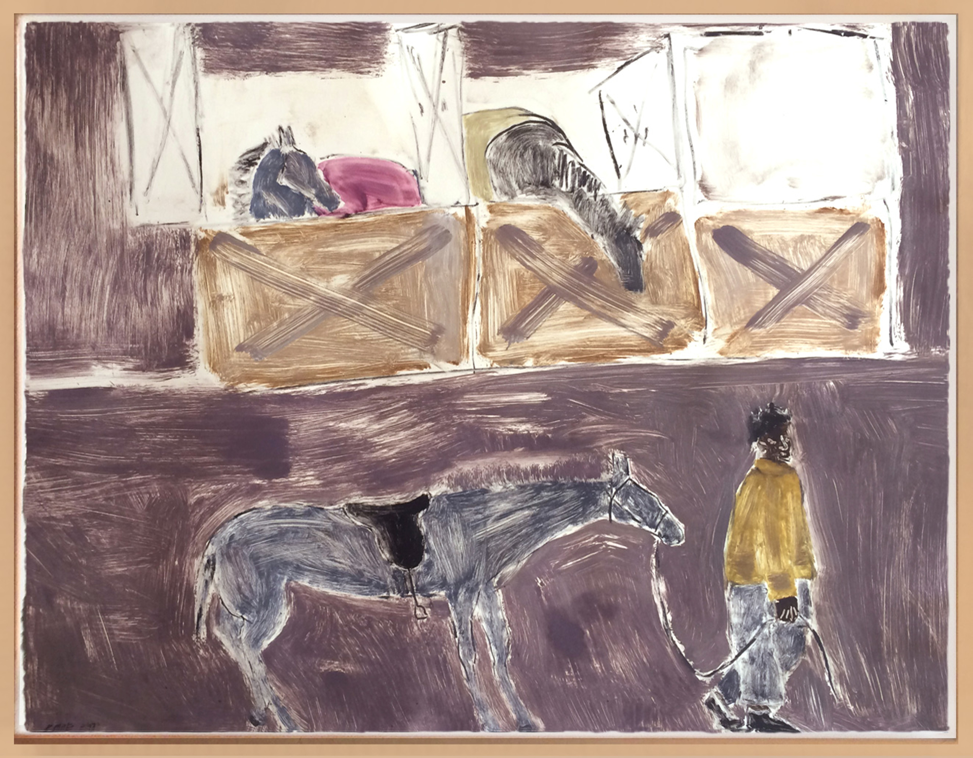 Barn, Horses, Groom by Gigi Mills