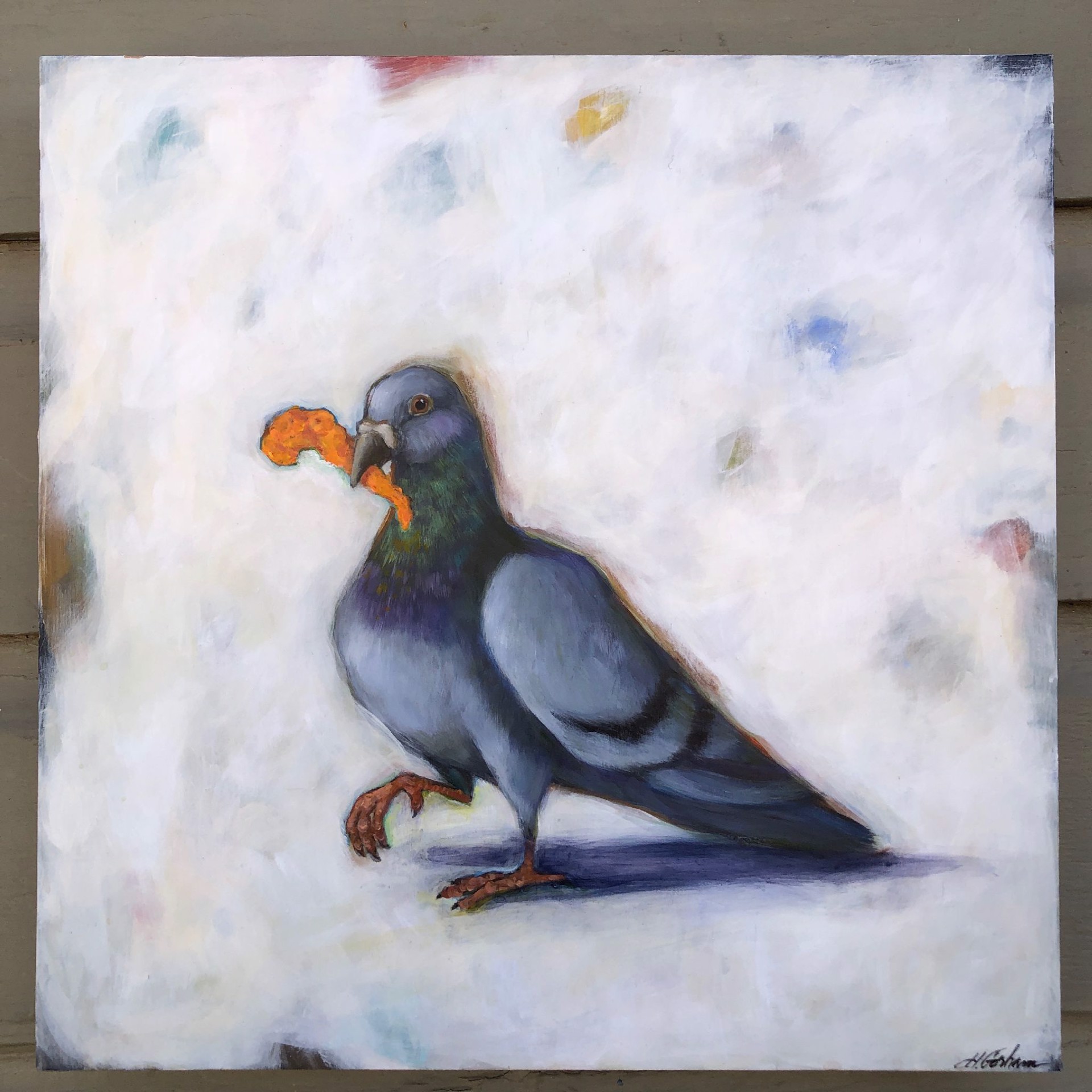 Pigeons Making Questionable Life Decisions, Cheeto by Heather Gorham