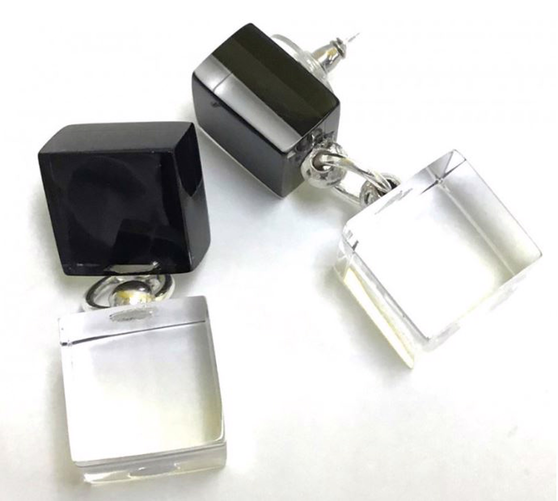 Black & Clear Lucite 2 Cube Post Earrings - 2 CUBE Earrings by