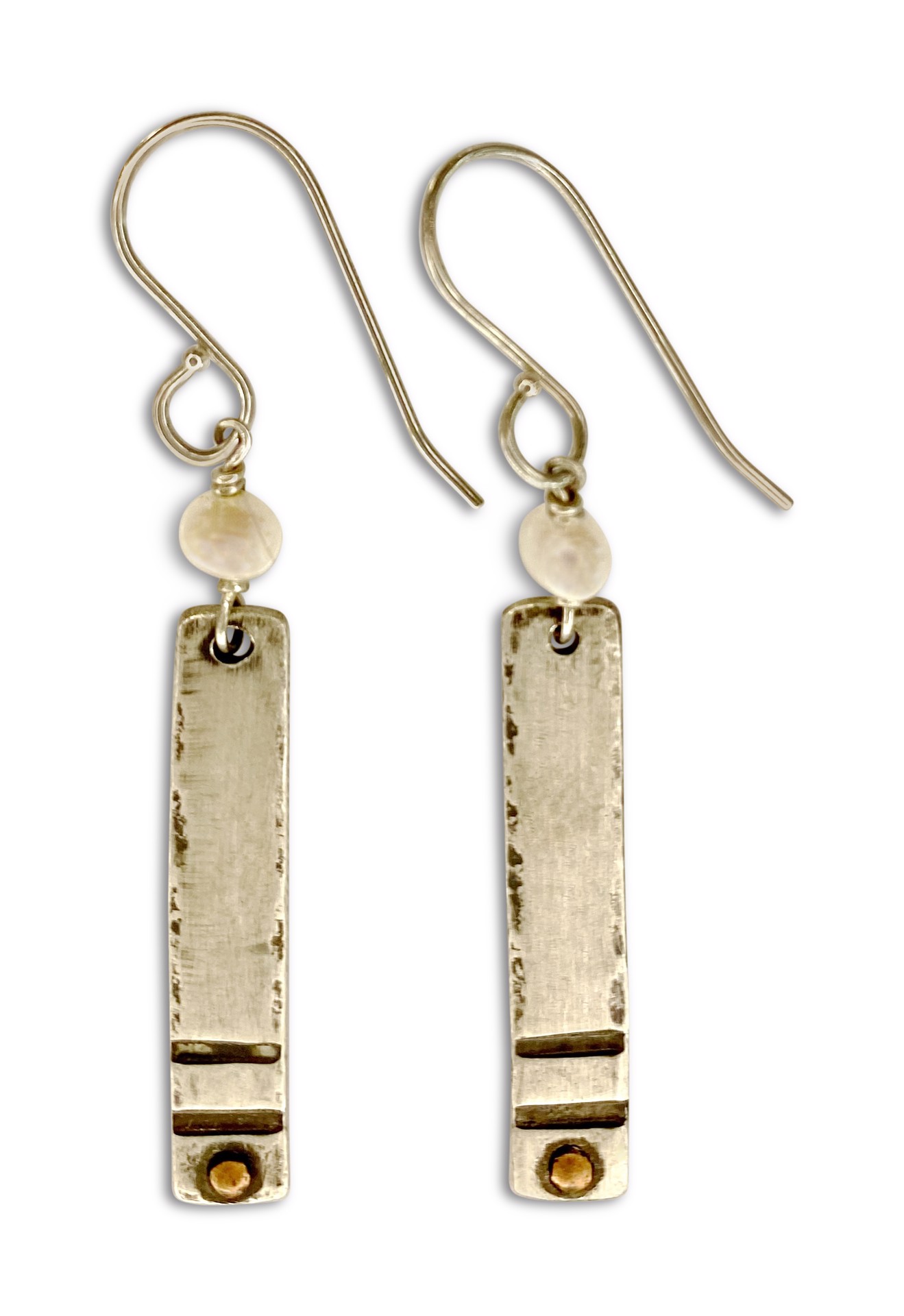Cultured Freshwater Pearl Earrings with Antiqued Hammered Drop Sterling Silver Cultured Freshwater Pearl Earrings with Antiqued Hammered Drop Sterling Silver