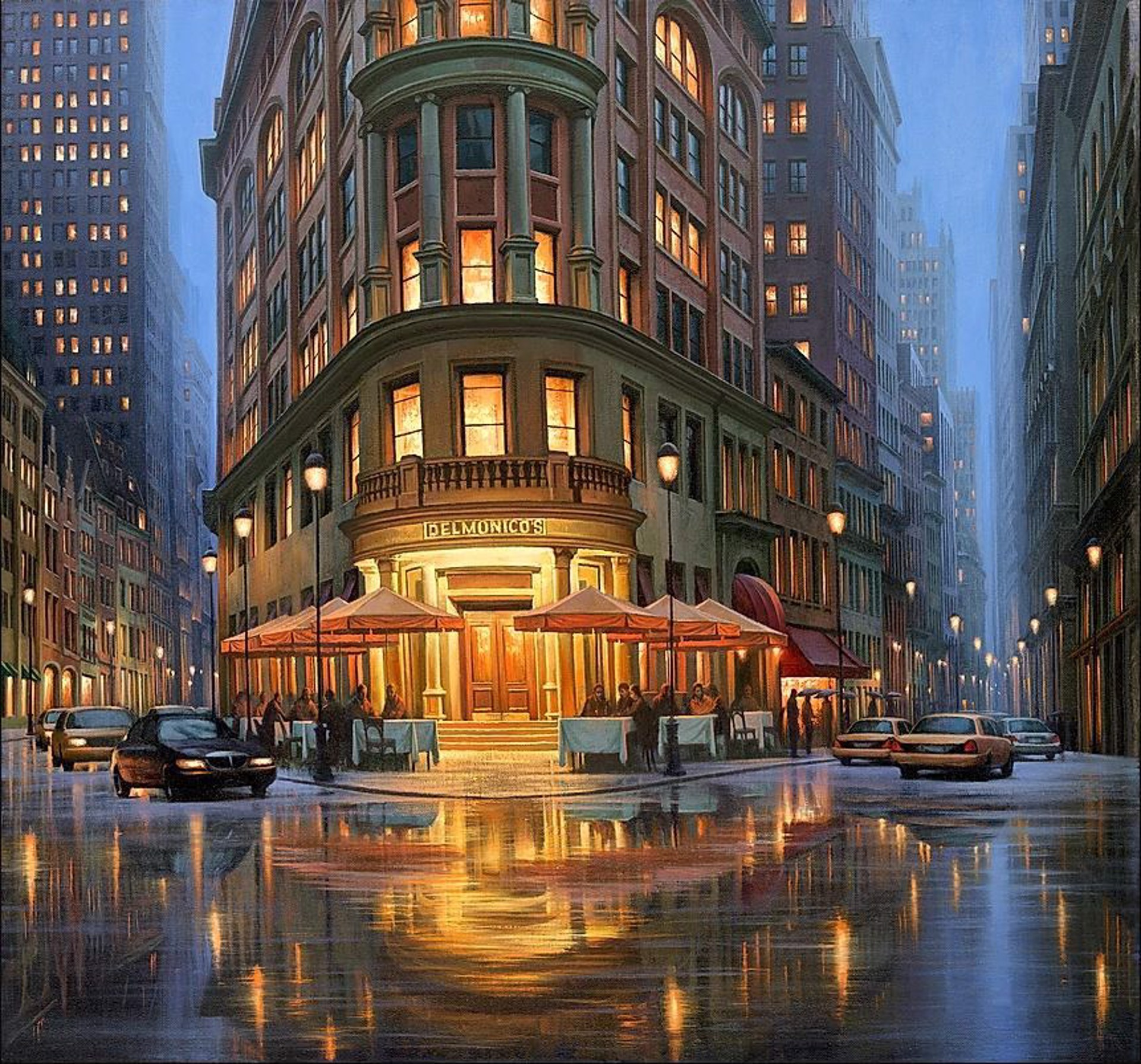 Chicago Rainy Cityscape Oil Painting - on sale 14x18in Giclee Print