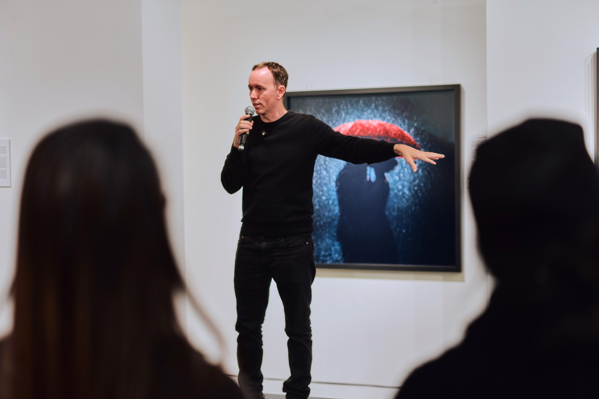 Tyler Shields speaking to guests at Samuel Lynne Galleries during the launch of The Book
