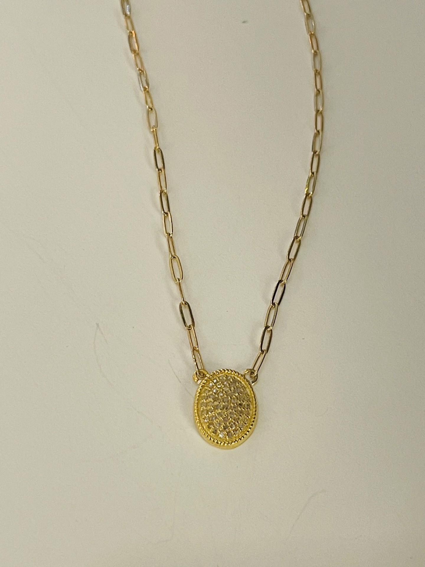 Gold Pave Diamond Oval Necklace by Karen Birchmier | ArtCloud