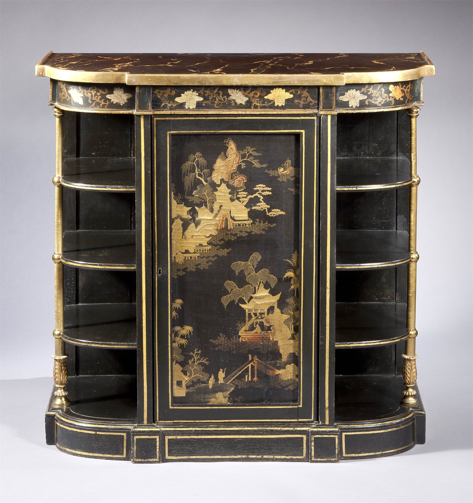 Regency Lacquer Panel Inset And Paint Decorated Side Cabinet The