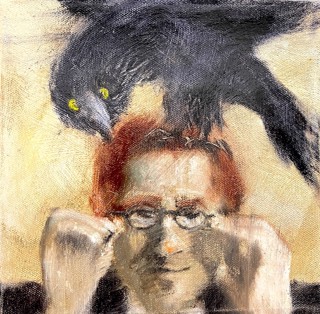 Untitled (bespectacled man with crow on his head) by Robert Bradshaw Untitled (bespectacled man with crow on his head) by Robert Bradshaw