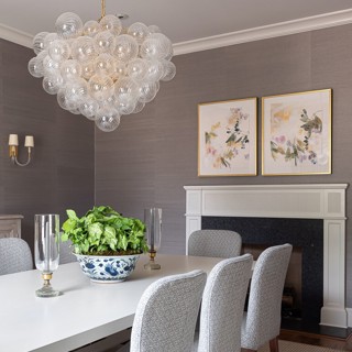 A pair of Elise Morris works look perfect in this muted dining space. Designer: Caroline V. Smith Interiors, Photo: Ross Group Creative A pair of Elise Morris works look perfect in this muted dining space. Designer: Caroline V. Smith Interiors, Photo: Ross Group Creative