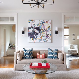 Mary Singleton's large scale work adds color and balance over the sofa. Designer: Lana Zepponi Meyers Design, Photo: Ross Group Creative Mary Singleton's large scale work adds color and balance over the sofa. Designer: Lana Zepponi Meyers Design, Photo: Ross Group Creative