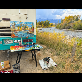 Carl Ortman on the Road with Sparkle Bus Painting the Arkansas River in Colorado Carl Ortman on the Road with Sparkle Bus Painting the Arkansas River in Colorado