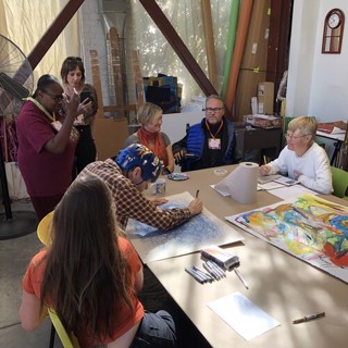 Chris Smit, Lisa VanArragon (DisArt) and Katie Stahl (SAGE Studio) with Creative Growth artists Dan Miller, Gail Lewis, and Charles Smith Chris Smit, Lisa VanArragon (DisArt) and Katie Stahl (SAGE Studio) with Creative Growth artists Dan Miller, Gail Lewis, and Charles Smith