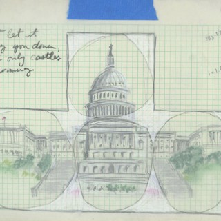 "Sketch for Don't Let It Bring You Down," pastel, charcoal and gauche on grid paper and tracing paper, 9 by 12 inchesin "Sketch for Don't Let It Bring You Down," pastel, charcoal and gauche on grid paper and tracing paper, 9 by 12 inchesin