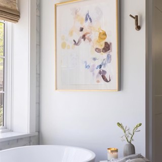 This Elise Morris work adds a touch of soft color to this spa-like space. Photo: Ross Group Creative This Elise Morris work adds a touch of soft color to this spa-like space. Photo: Ross Group Creative