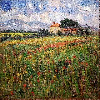 Farmhouse and Poppies between Florence and Sienna, 40x40 Farmhouse and Poppies between Florence and Sienna, 40x40