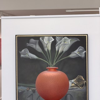 Jennifer Sabella's painting, "Commit" with Mara Sfara's "Butterfly" in lucite