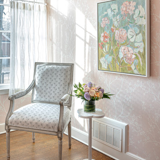 This Adele Lemm painting, from our consignment collection, shines in this sunny corner. Designer: LM.Designs, Photo: Ross Group Creative This Adele Lemm painting, from our consignment collection, shines in this sunny corner. Designer: LM.Designs, Photo: Ross Group Creative