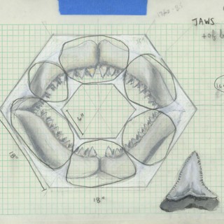 "Sketch for At The Threshold To The Belly Of The Beast (Jaws)," pastel, charcoal and gauche on grid paper and tracing paper, 9 by 12 inches "Sketch for At The Threshold To The Belly Of The Beast (Jaws)," pastel, charcoal and gauche on grid paper and tracing paper, 9 by 12 inches