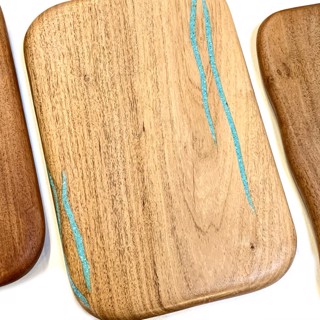 Wood Utensils with Turquoise Inlay - Mesquite with Turquoise Inlay