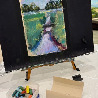 Pastel painting demonstration by Linda O'Connor at Lily Pad Gallery opening of Beauty and Grace