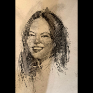 On the Road with Carl Ortman - a Chef Lee Anne Wong Charcoal Sketch On the Road with Carl Ortman - a Chef Lee Anne Wong Charcoal Sketch