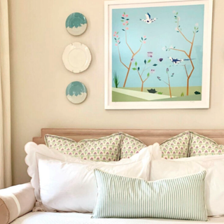 Millie Sims airy work adds the perfect touch of color in this fresh space. Design: Caroline V. Smith Interiors Millie Sims airy work adds the perfect touch of color in this fresh space. Design: Caroline V. Smith Interiors
