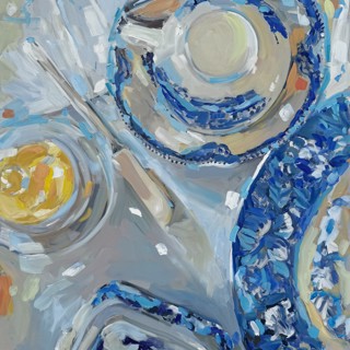 Lemons on Blue and White Plates by Laura Lacambra Shubert