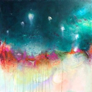 "Primordial" - acrylic and mixed media; 25.5"x25.5" framed; Owned by the artist-make an offer if you would really love it.