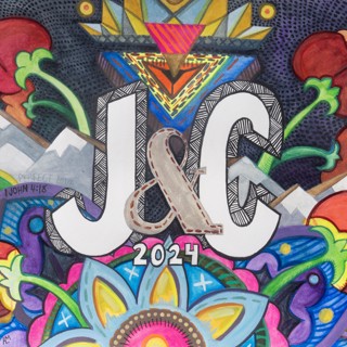 Wedding present- first initials of the couple getting married surrounded by patterns from aspects of their lives. This one includes: Mountains (Colorado), tulips, and Native American pattern work. 8x10 inches. Watercolor, gouache, and metallic watercolor. 