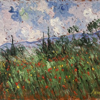 Poppies, cypresses and pine trees, 24x30 Poppies, cypresses and pine trees, 24x30