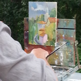Karen painting at Sintra, Portugal. Courtesy of Michelle Morton Karen painting at Sintra, Portugal. Courtesy of Michelle Morton