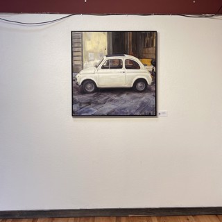 Concluding our tour, this final image highlights an engaging painting of a Fiat 500, bringing a touch of the automotive world into Valerio D'Ospina's solo exhibition. It serves as a fitting finale to our journey through this diverse and captivating show at Gallery 1261. Concluding our tour, this final image highlights an engaging painting of a Fiat 500, bringing a touch of the automotive world into Valerio D'Ospina's solo exhibition. It serves as a fitting finale to our journey through this diverse and captivating show at Gallery 1261.