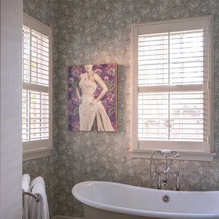 This work by Jhina Alvarado adds the perfect touch of glam to this bathroom. Design: LM.Design, Photo: Ross Group Creative This work by Jhina Alvarado adds the perfect touch of glam to this bathroom. Design: LM.Design, Photo: Ross Group Creative