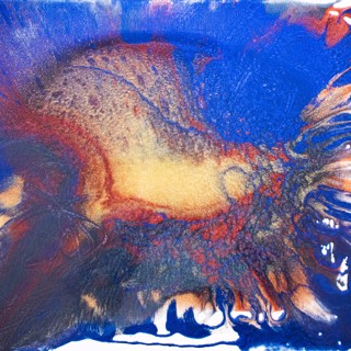 "Blending Emotions" (2020). Guiomar Giraldo-Baron. Resin, powder pigment on canvas. 20 x 16 in