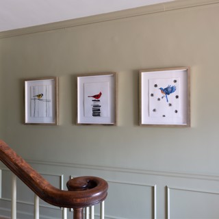 Three little Lauren Matsumoto birds add a flight of fancy to this hall. Design: Dudley Rhodes, Photo: Ross Group Creative Three little Lauren Matsumoto birds add a flight of fancy to this hall. Design: Dudley Rhodes, Photo: Ross Group Creative