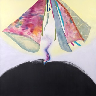 "Rudy's Great Mystery" - acrylic and mixed media; 37.5"x37.5" framed; Available: $1200 + shipping/packaging-handling.