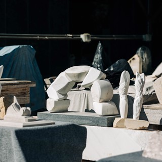 Orange Calcite sculpture by Nathan Wiederman, Carrara Marble and Limestone sculptures by Steven Lustig Orange Calcite sculpture by Nathan Wiederman, Carrara Marble and Limestone sculptures by Steven Lustig