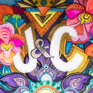 Wedding present- first initials of the couple getting married surrounded by patterns from aspects of their lives. This one includes orchids (Singaporean flower) and Thai style designs. 8x10 in, watercolor, gouache, and metallic watercolor. 