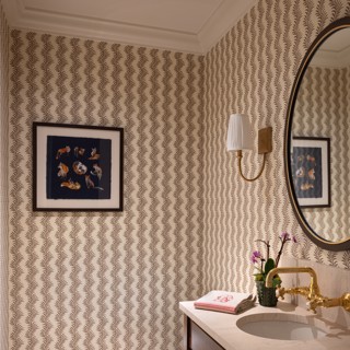 These smart looking foxes by Noelle Holler seem at home in this stylish powder room. Design: Dudley Rhodes, Photo: Ross Group Creative These smart looking foxes by Noelle Holler seem at home in this stylish powder room. Design: Dudley Rhodes, Photo: Ross Group Creative