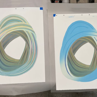 On the left is the finished lithograph while on the right, the last layers have not been inked. On the left is the finished lithograph while on the right, the last layers have not been inked.